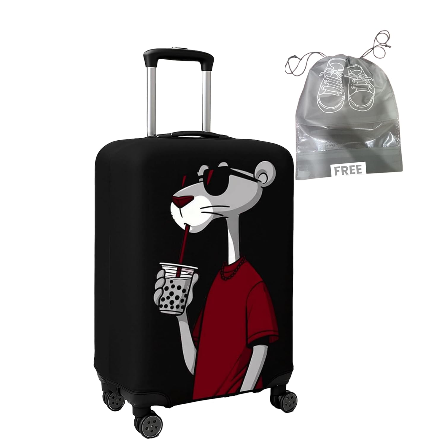 WanderWraps Spendex Polyester Protective Luggage Cover | Hard Luggage Trolley Bag Cover | Washable | Dust Proof | Stretchable | S - 20 inch | Dip Panther