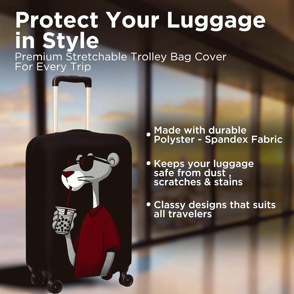 WanderWraps Spendex Polyester Protective Luggage Cover | Hard Luggage Trolley Bag Cover | Washable | Dust Proof | Stretchable | S - 20 inch | Dip Panther
