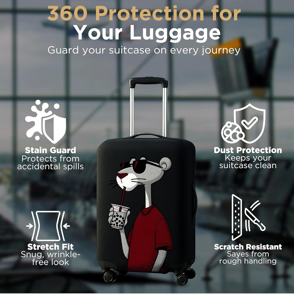 WanderWraps Spendex Polyester Protective Luggage Cover | Hard Luggage Trolley Bag Cover | Washable | Dust Proof | Stretchable | S - 20 inch | Dip Panther