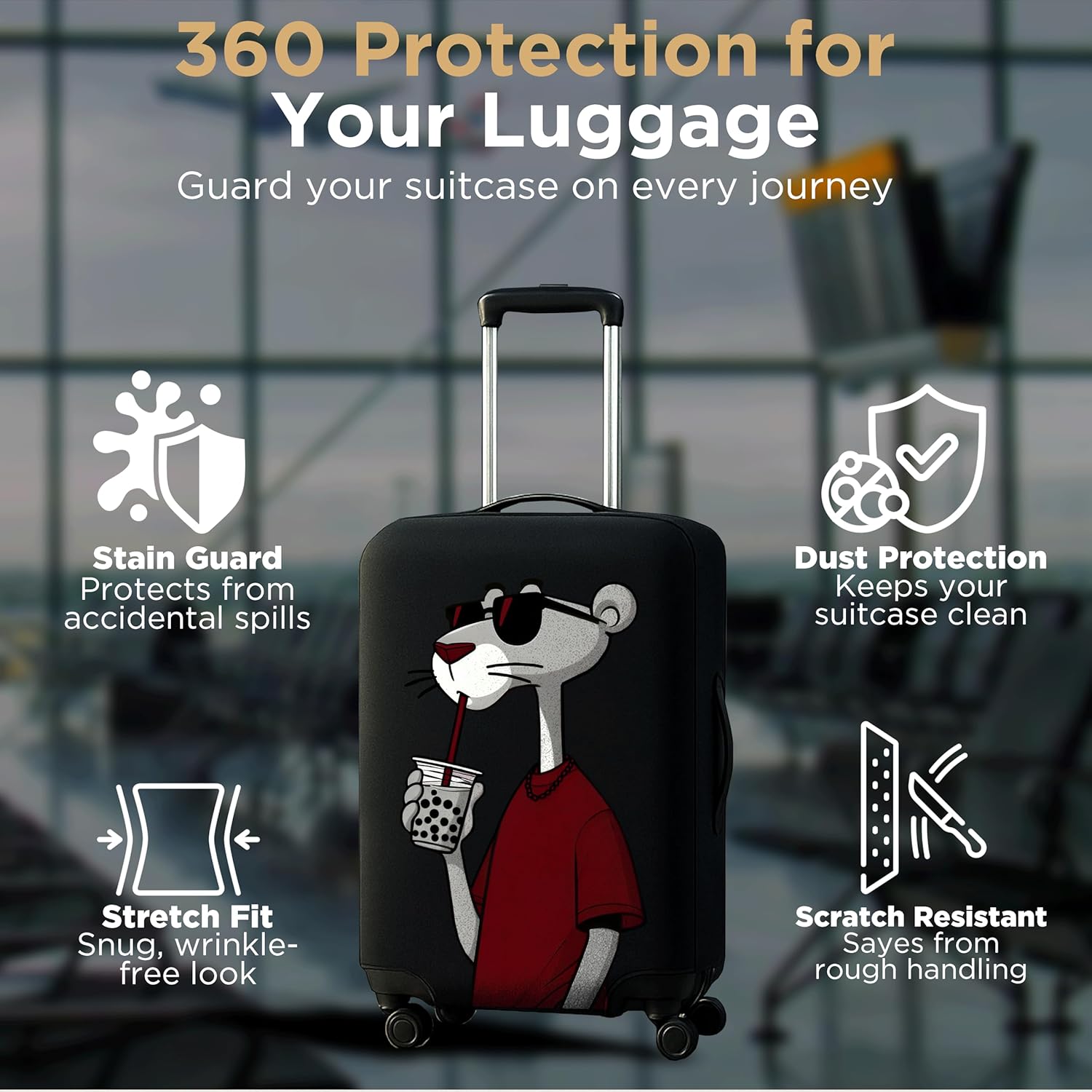 WanderWraps Spendex Polyester Protective Luggage Cover | Hard Luggage Trolley Bag Cover | Washable | Dust Proof | Stretchable | S - 20 inch | Dip Panther