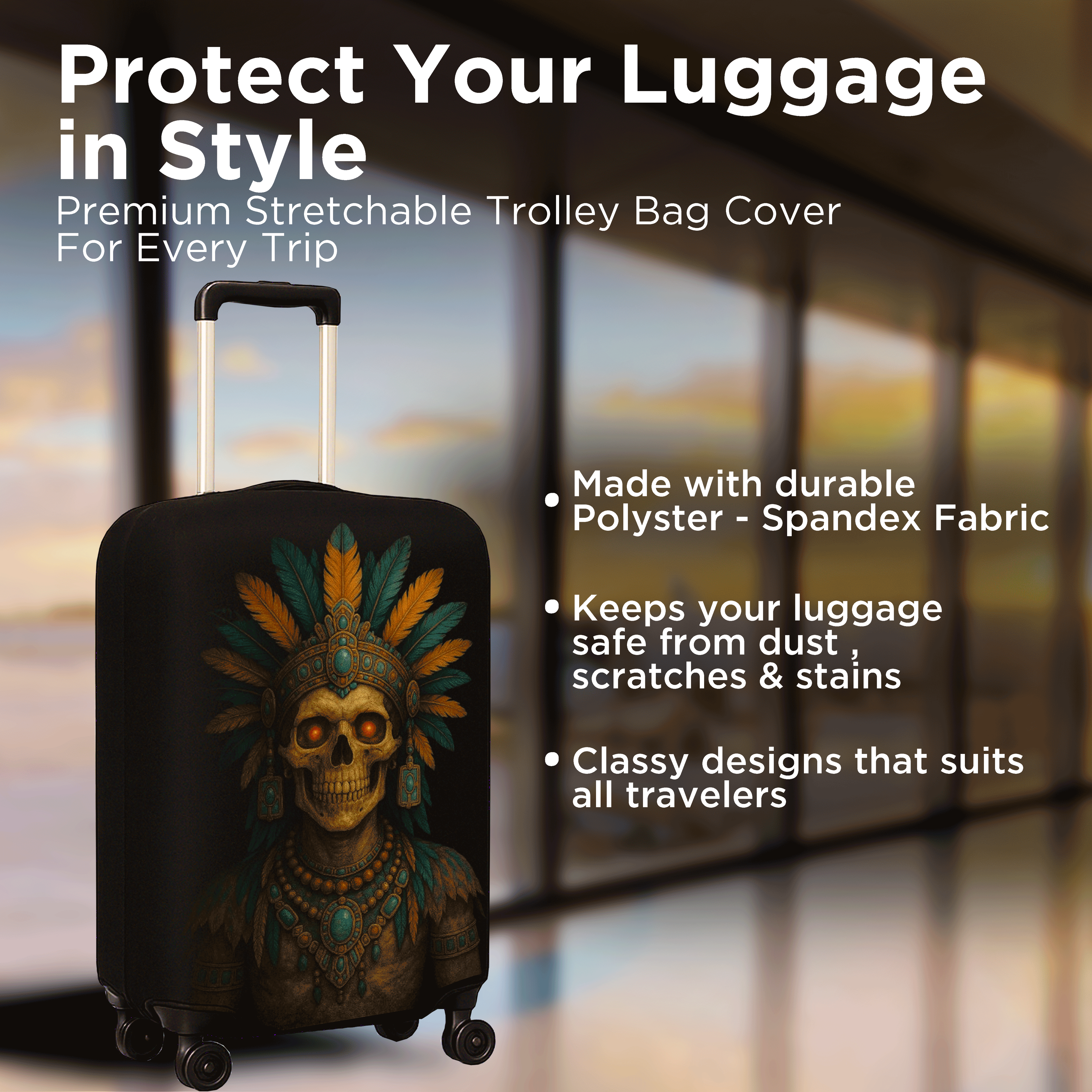 WanderWraps Spendex Polyester Protective Luggage Cover | Hard Luggage Trolley Bag Cover | Washable | Dust Proof | Stretchable | Aztec
