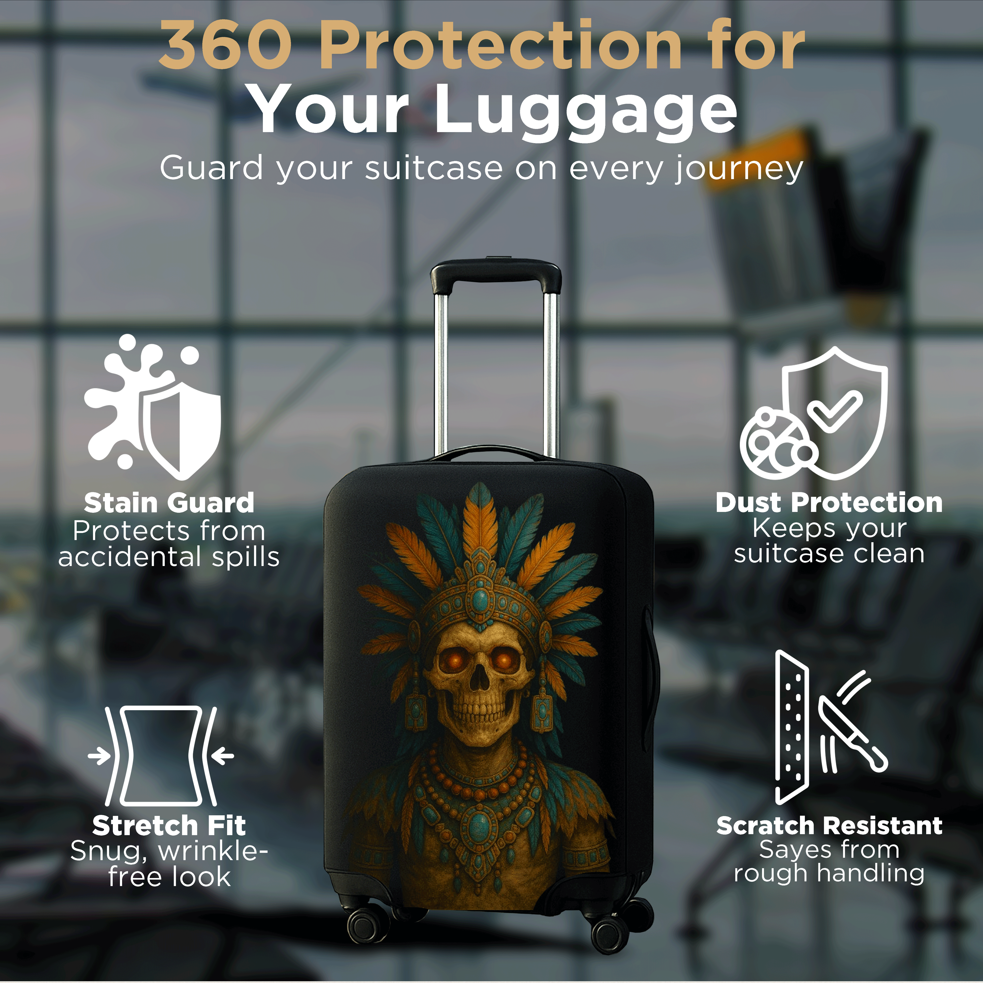 WanderWraps Spendex Polyester Protective Luggage Cover | Hard Luggage Trolley Bag Cover | Washable | Dust Proof | Stretchable | Aztec