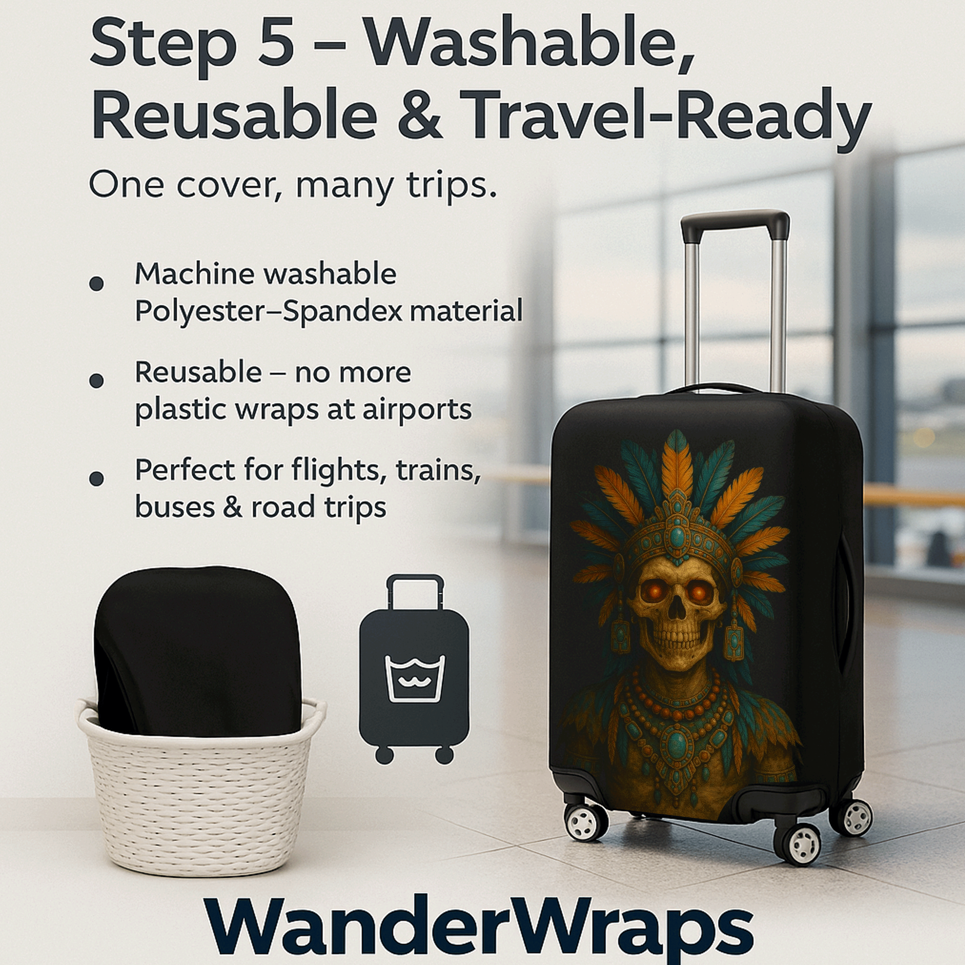 WanderWraps Spendex Polyester Protective Luggage Cover | Hard Luggage Trolley Bag Cover | Washable | Dust Proof | Stretchable | Aztec