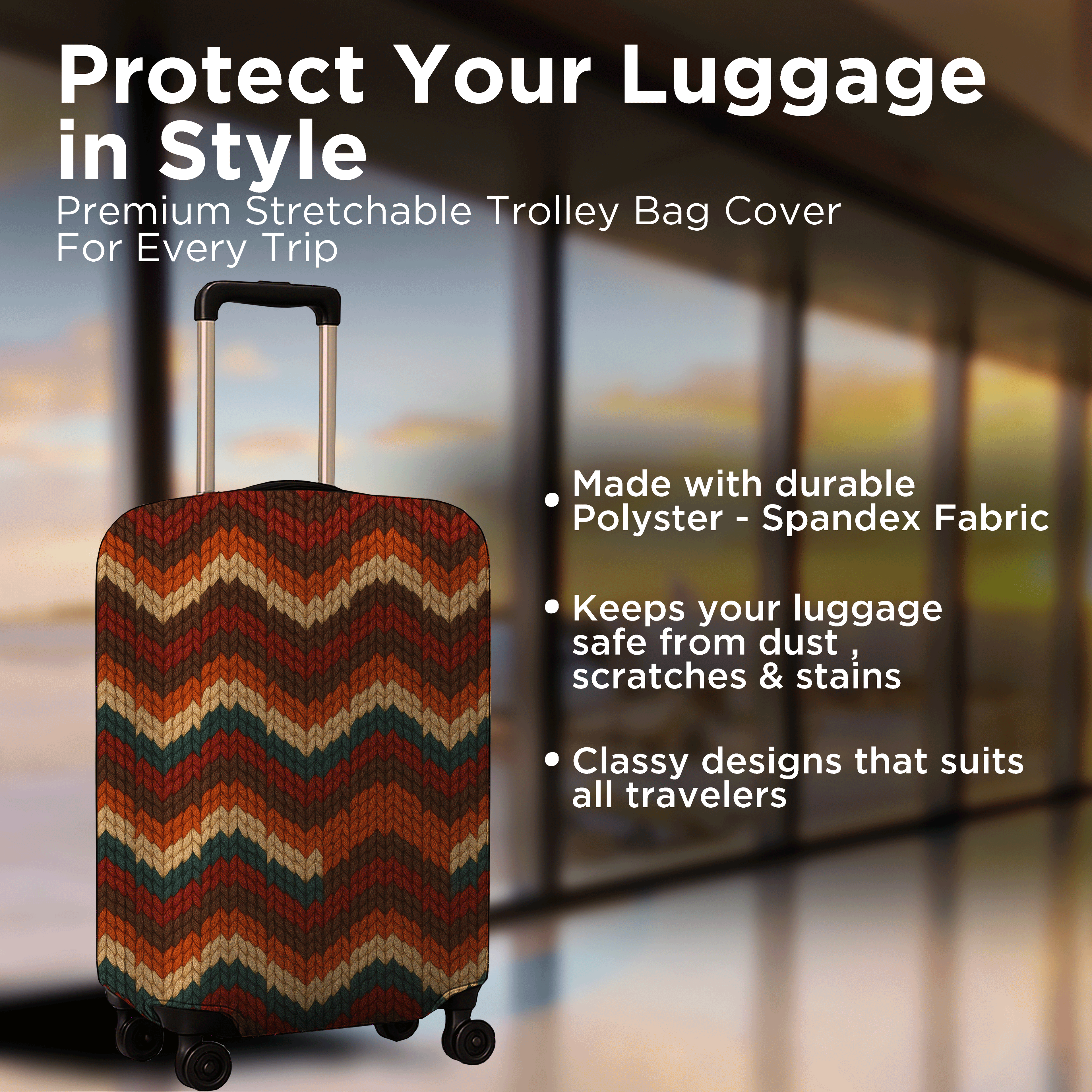 WanderWraps Spendex Polyester Protective Luggage Cover | Hard Luggage Trolley Bag Cover | Washable | Dust Proof | Stretchable |  Printed | Luggage cover