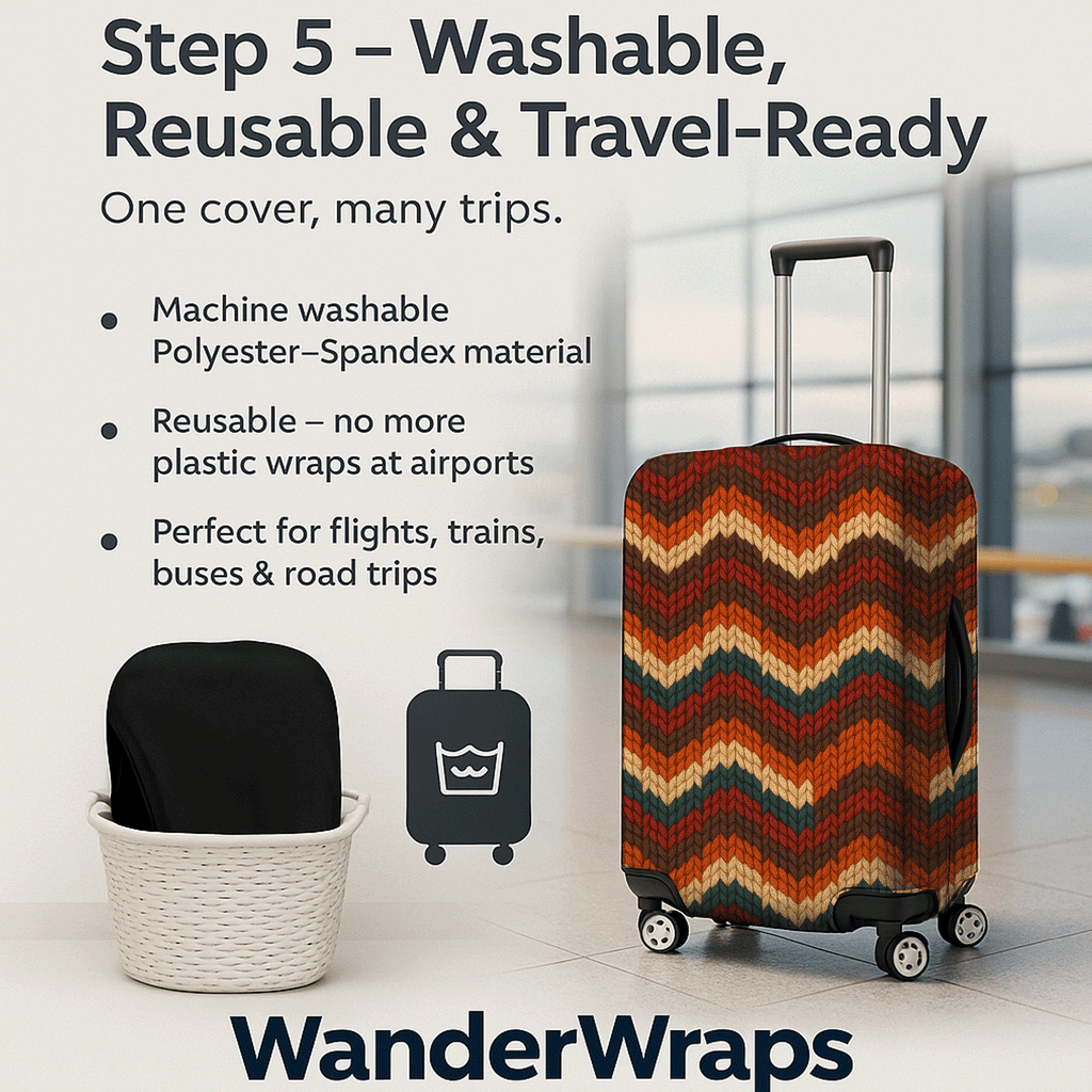 WanderWraps Spendex Polyester Protective Luggage Cover | Hard Luggage Trolley Bag Cover | Washable | Dust Proof | Stretchable |  Printed | Luggage cover