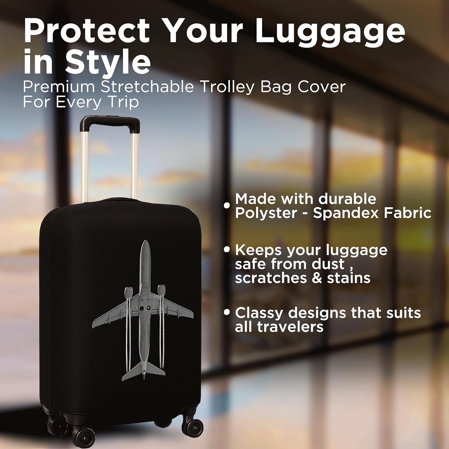 WanderWraps Spendex Polyester Protective Luggage Cover | Hard Luggage Trolley Bag Cover | Washable | Dust Proof | Stretchable | S - 20 inch | Jetstreamm