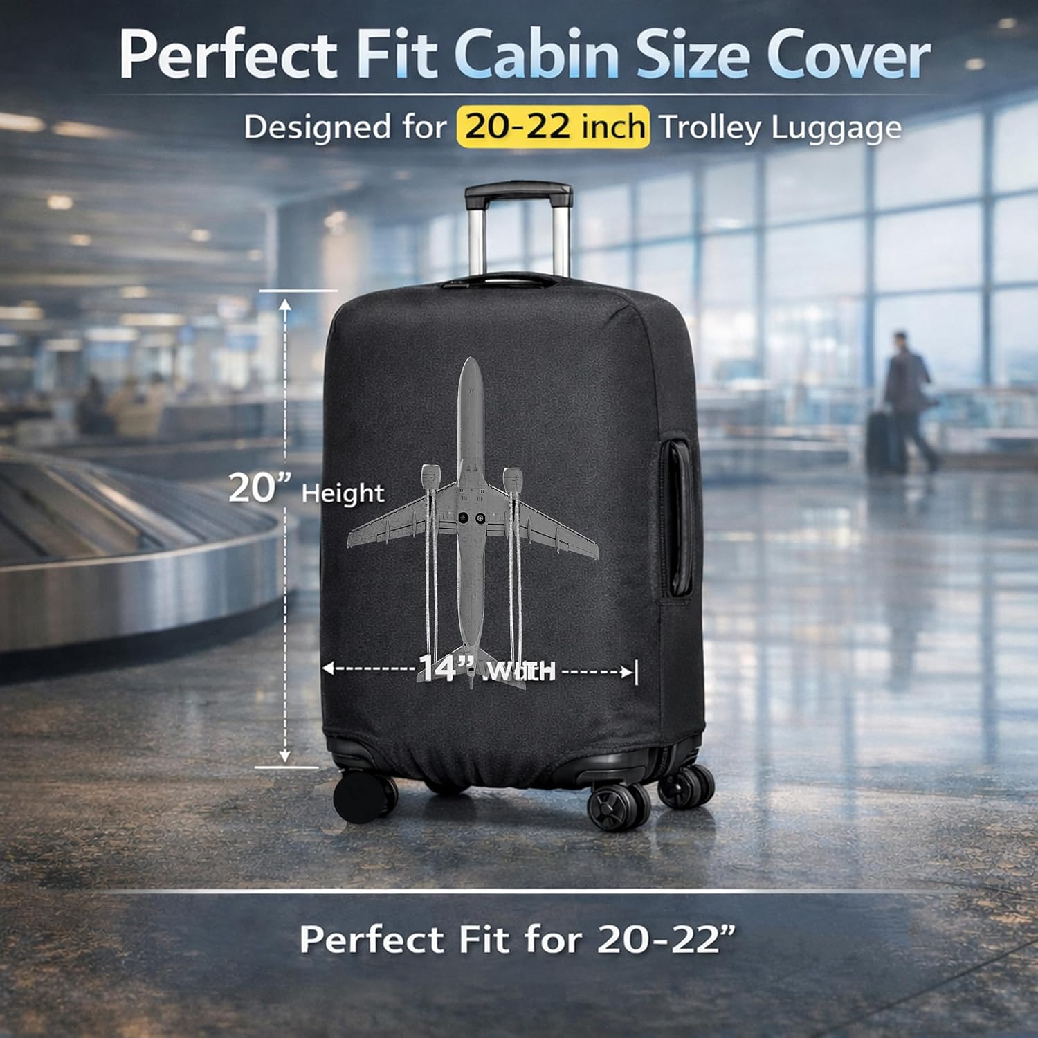 WanderWraps Spendex Polyester Protective Luggage Cover | Hard Luggage Trolley Bag Cover | Washable | Dust Proof | Stretchable | S - 20 inch | Jetstreamm