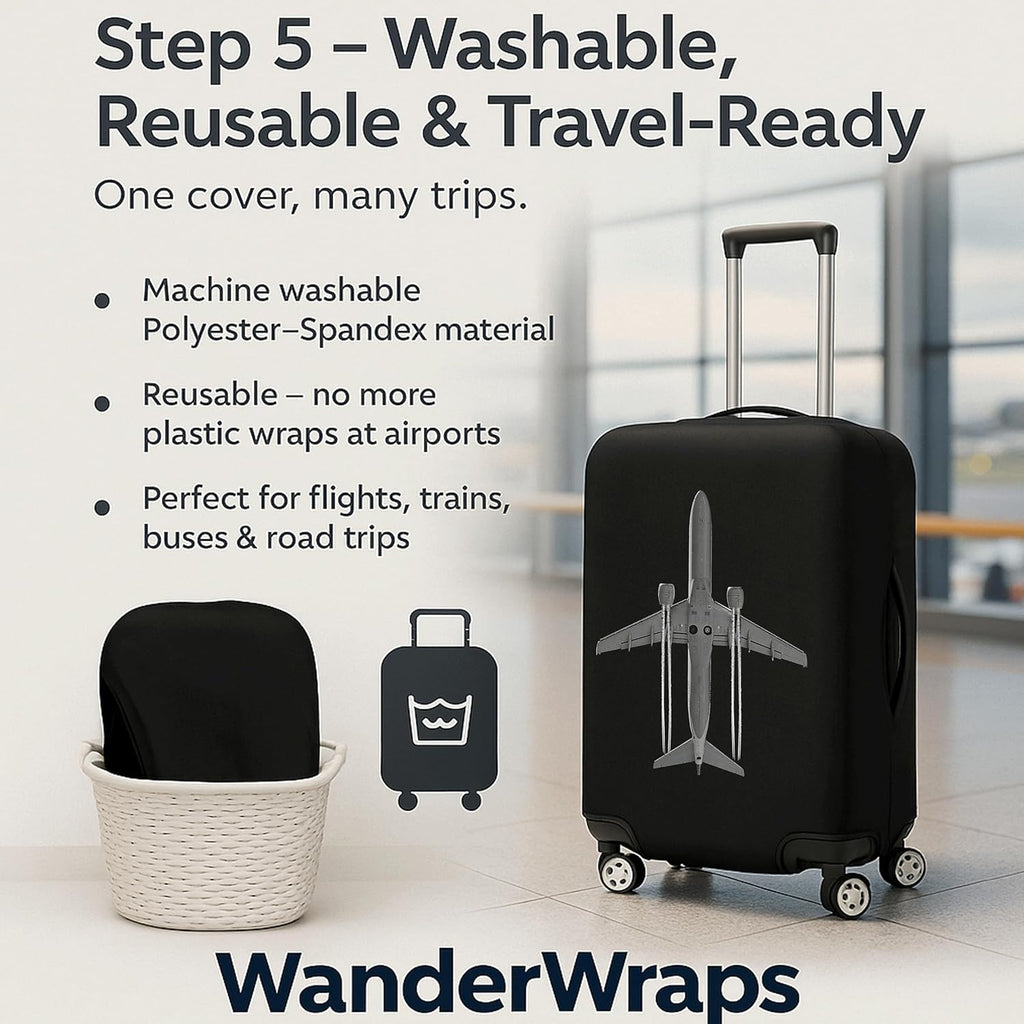 WanderWraps Spendex Polyester Protective Luggage Cover | Hard Luggage Trolley Bag Cover | Washable | Dust Proof | Stretchable | S - 20 inch | Jetstreamm