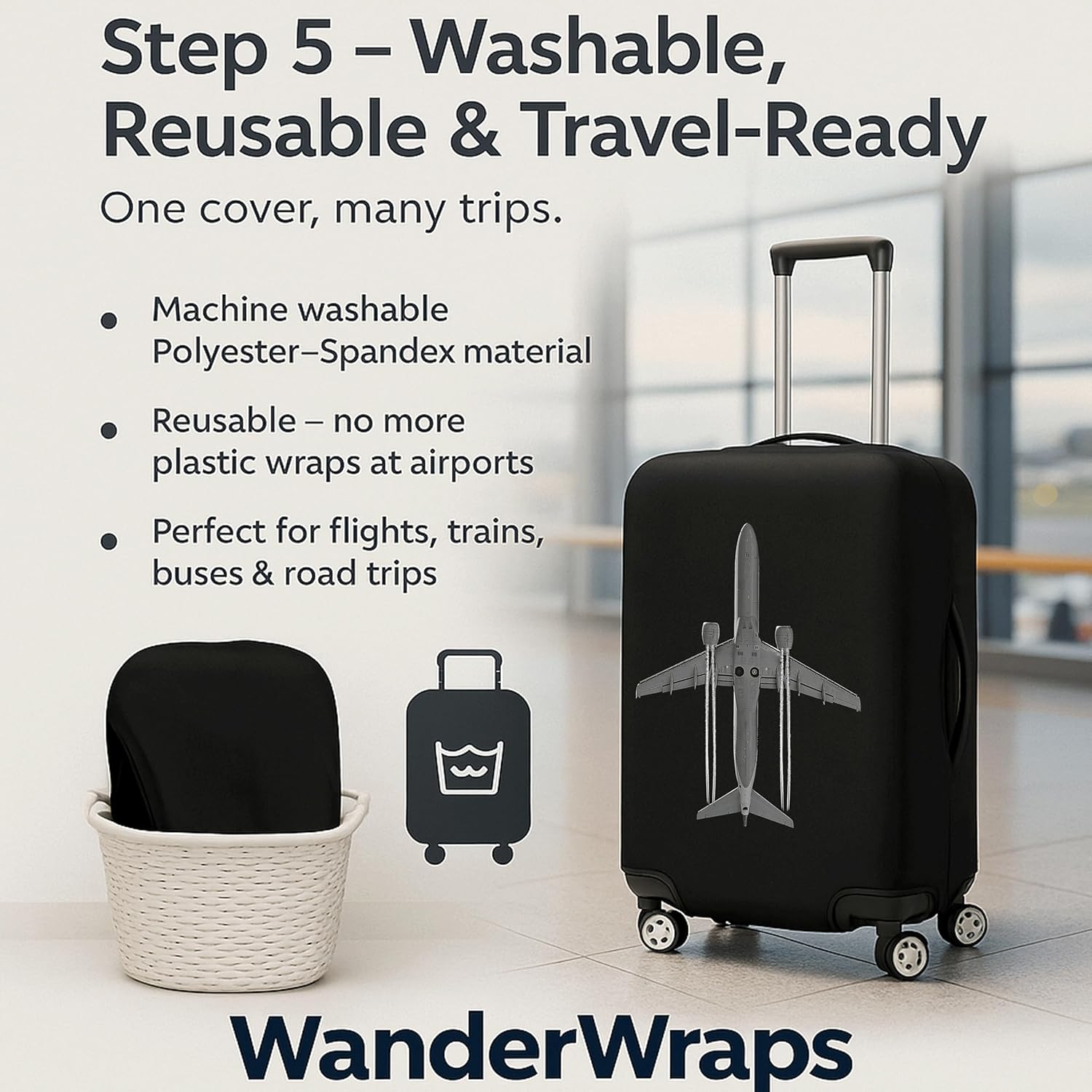 WanderWraps Spendex Polyester Protective Luggage Cover | Hard Luggage Trolley Bag Cover | Washable | Dust Proof | Stretchable | S - 20 inch | Jetstreamm