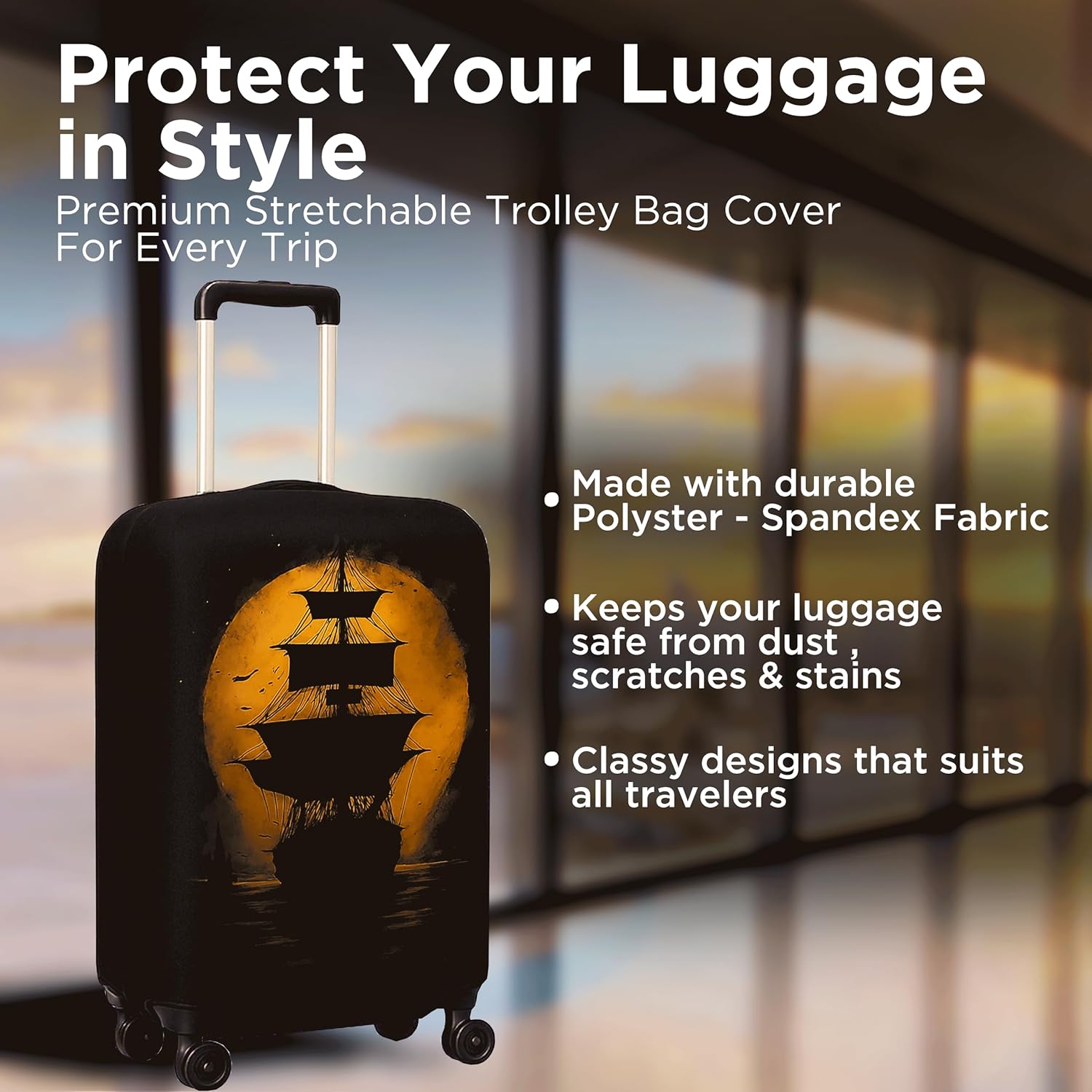 WanderWraps Spendex Polyester Protective Luggage Cover | Hard Luggage Trolley Bag Cover | Washable | Dust Proof | Stretchable | S - 20 inch | Moonvoyagee
