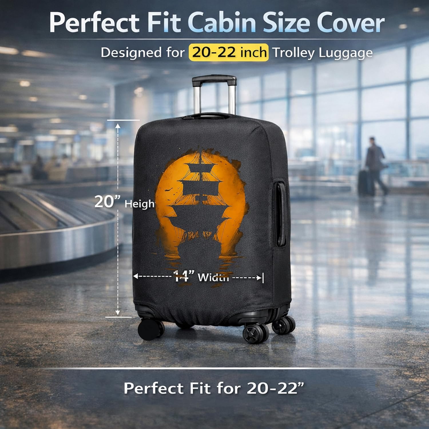 WanderWraps Spendex Polyester Protective Luggage Cover | Hard Luggage Trolley Bag Cover | Washable | Dust Proof | Stretchable | S - 20 inch | Moonvoyagee