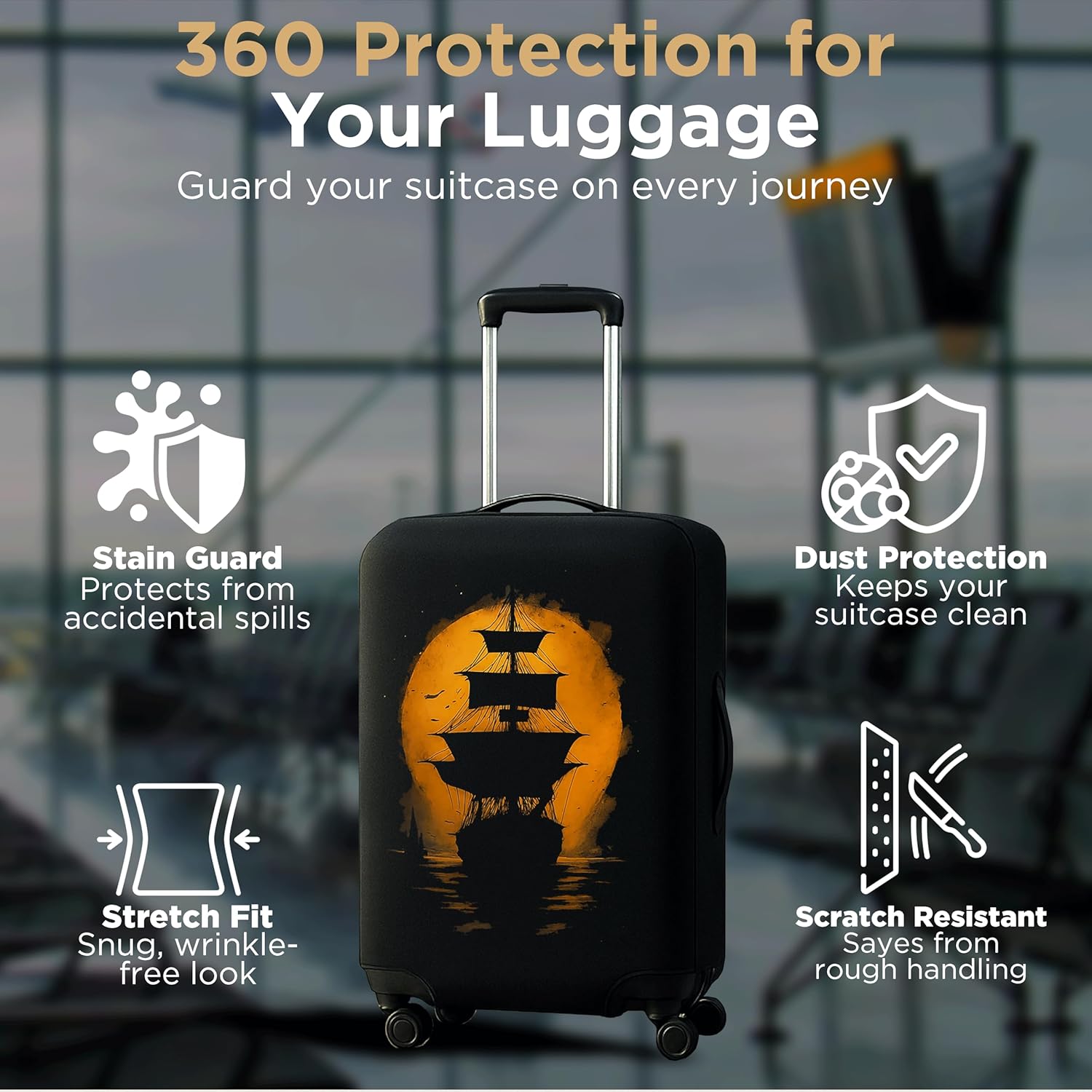 WanderWraps Spendex Polyester Protective Luggage Cover | Hard Luggage Trolley Bag Cover | Washable | Dust Proof | Stretchable | S - 20 inch | Moonvoyagee