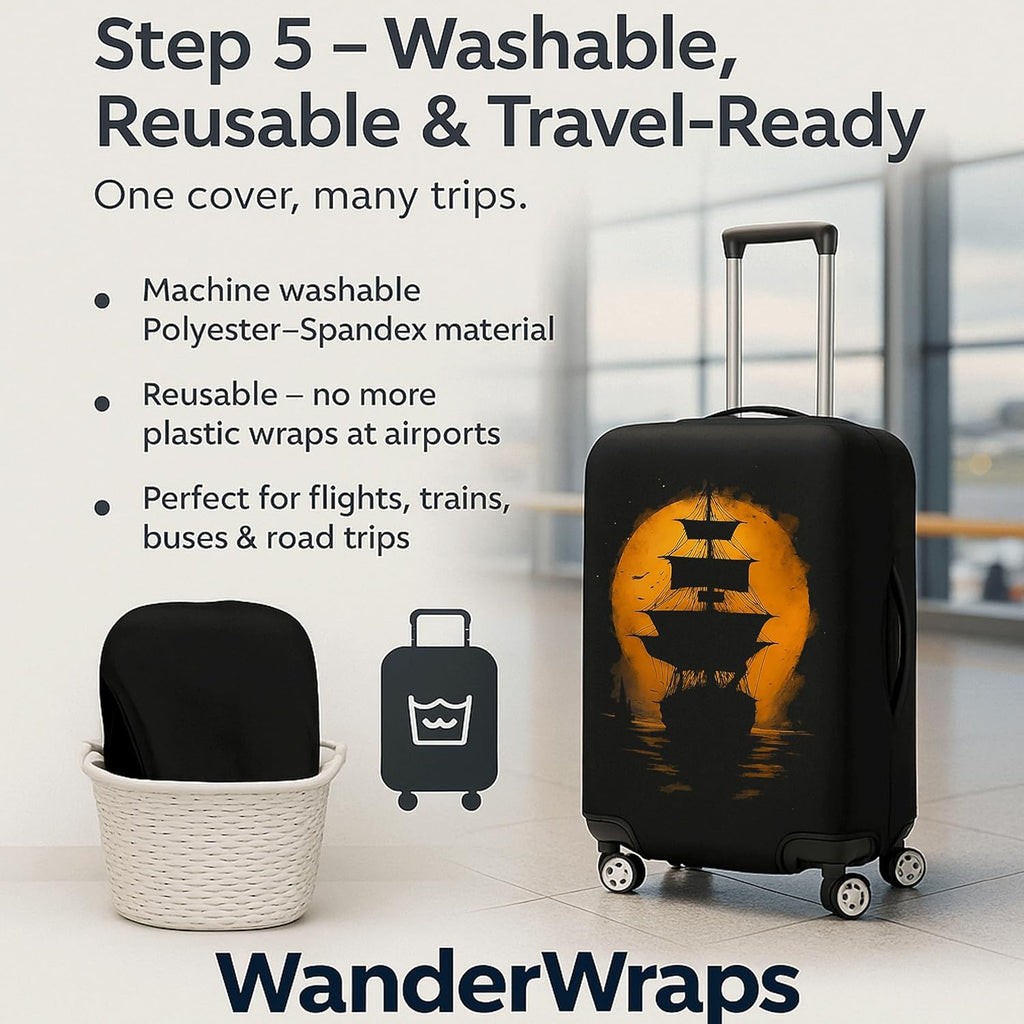 WanderWraps Spendex Polyester Protective Luggage Cover | Hard Luggage Trolley Bag Cover | Washable | Dust Proof | Stretchable | S - 20 inch | Moonvoyagee