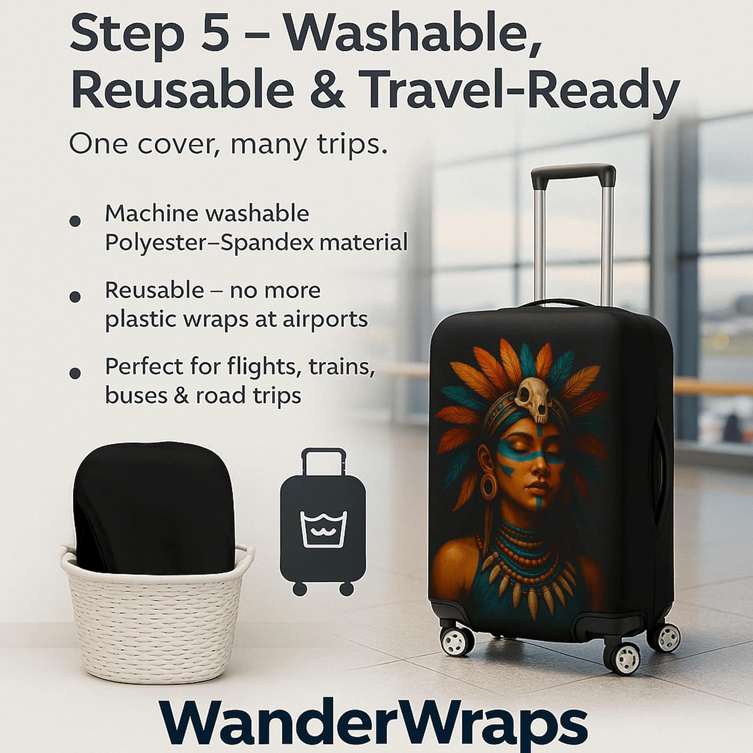 WanderWraps Spendex Polyester Protective Luggage Cover | Hard Luggage Trolley Bag Cover | Washable | Dust Proof | Stretchable | | Nefraya