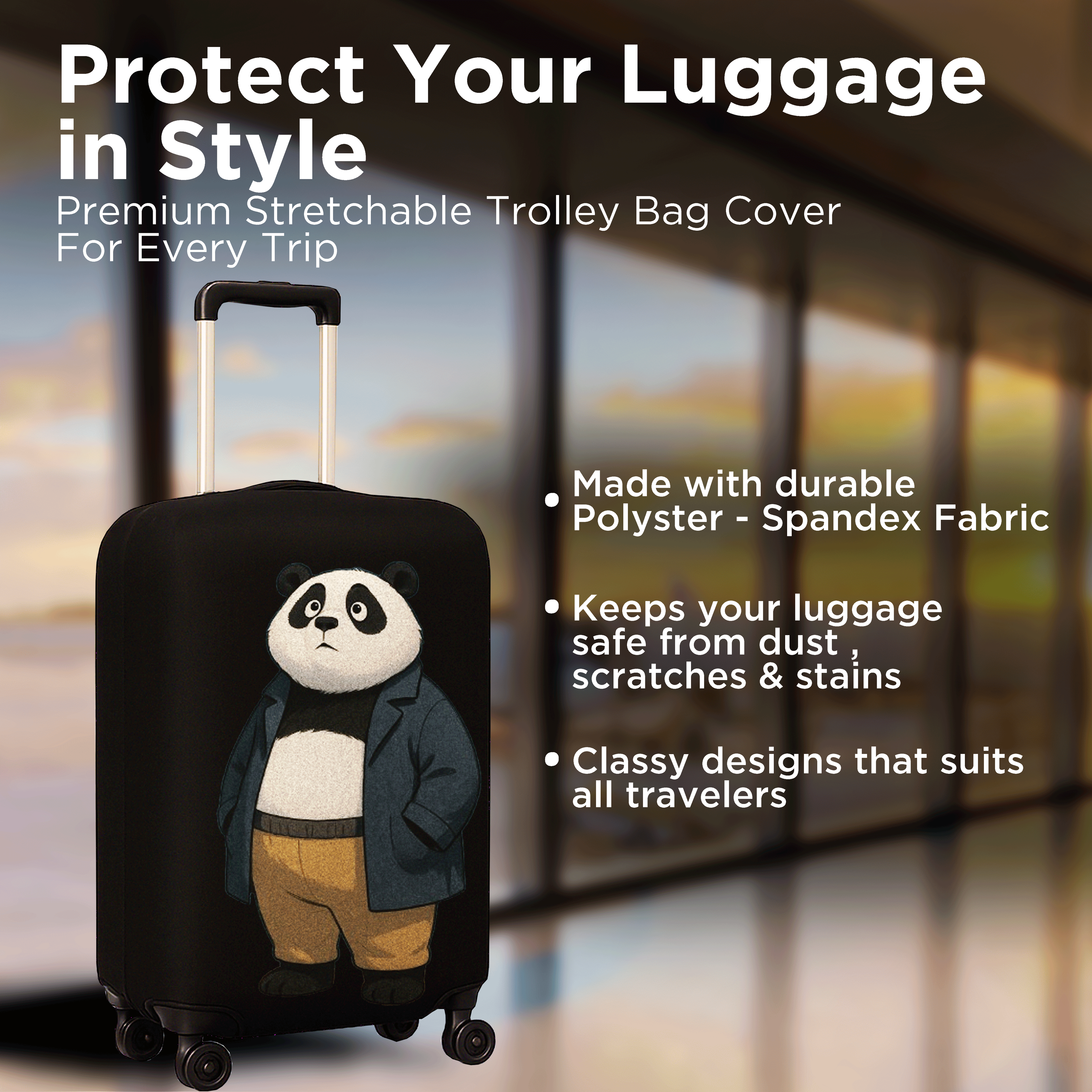 WanderWraps Spendex Polyester Protective Luggage Cover | Hard Luggage Trolley Bag Cover | Washable | Dust Proof | Stretchable | Urbann Panda