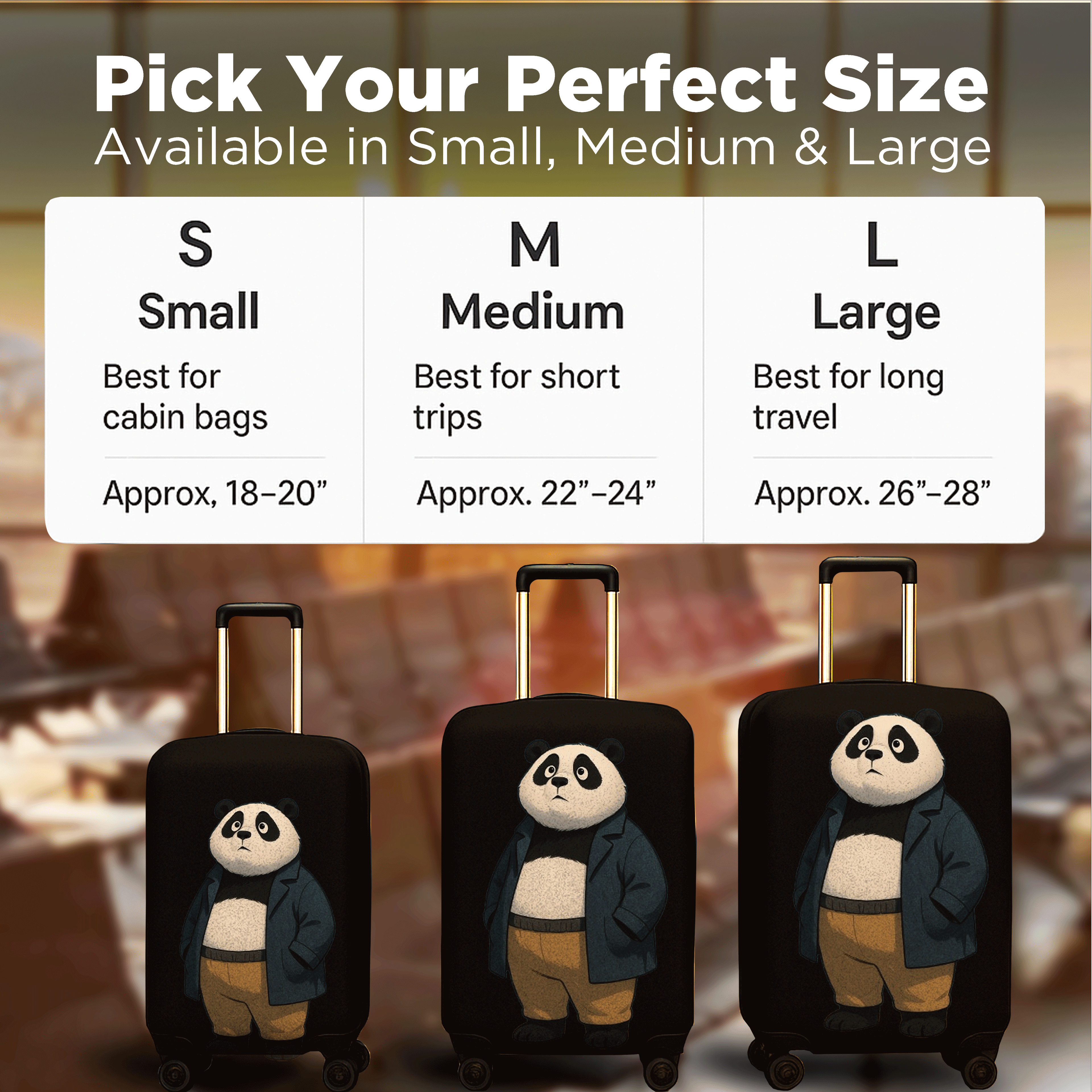 WanderWraps Spendex Polyester Protective Luggage Cover | Hard Luggage Trolley Bag Cover | Washable | Dust Proof | Stretchable | Urbann Panda