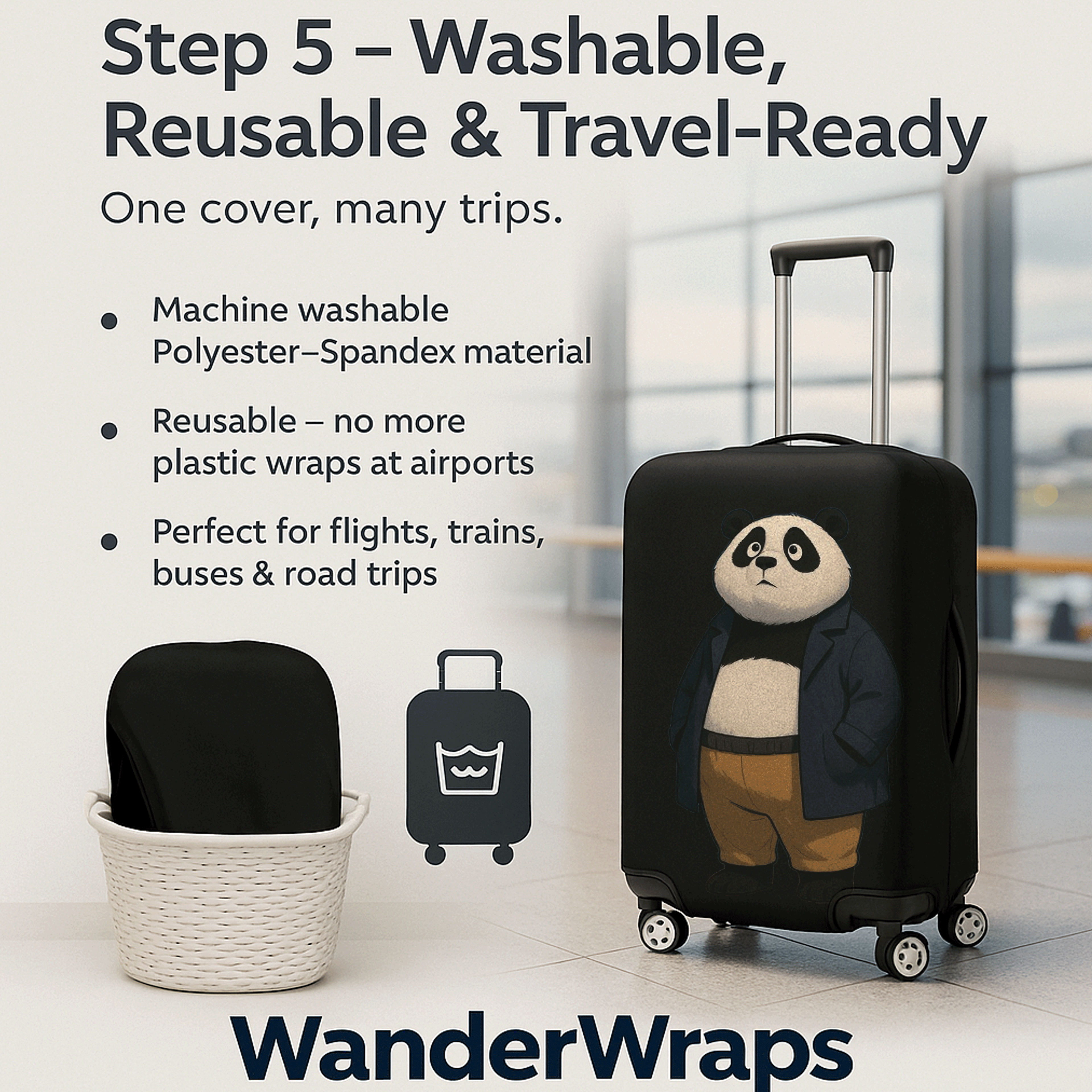 WanderWraps Spendex Polyester Protective Luggage Cover | Hard Luggage Trolley Bag Cover | Washable | Dust Proof | Stretchable | Urbann Panda