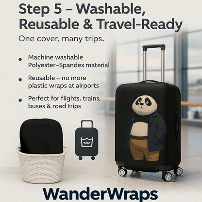 WanderWraps Spendex Polyester Protective Luggage Cover | Hard Luggage Trolley Bag Cover | Washable | Dust Proof | Stretchable | Urbann Panda