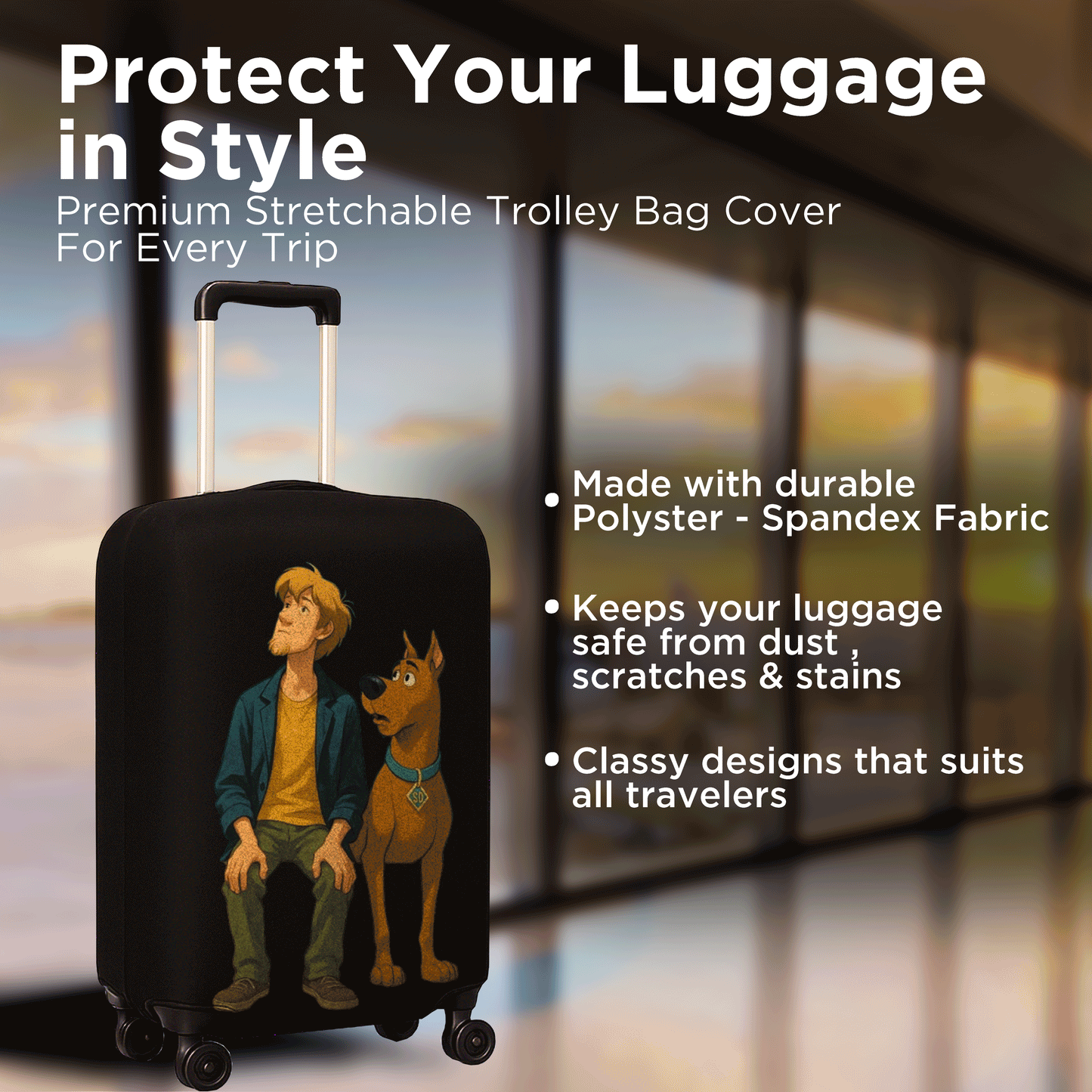 WanderWraps Spendex Polyester Protective Luggage Cover | Hard Luggage Trolley Bag Cover | Washable | Dust Proof | Stretchable | Spuuky Snackss