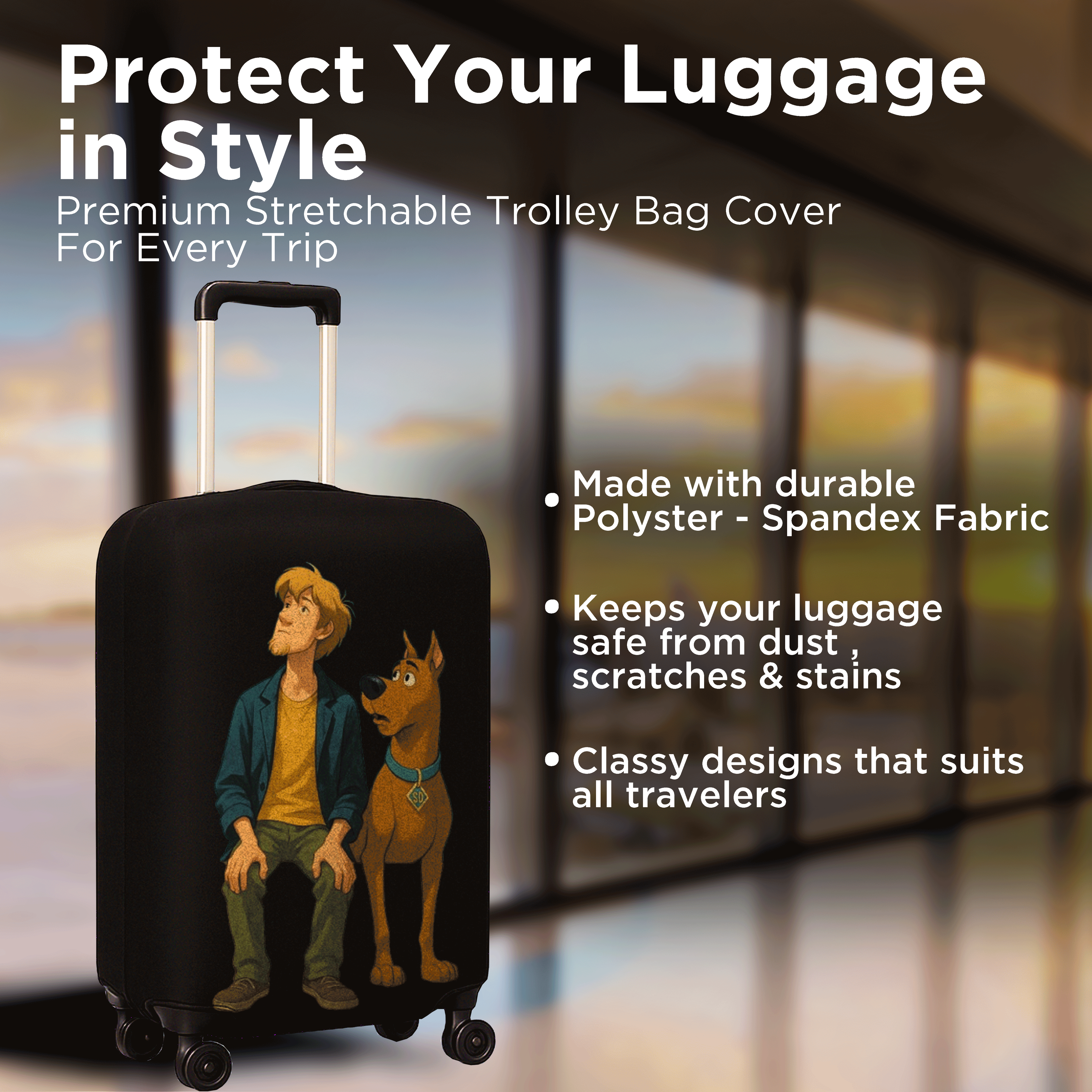 WanderWraps Spendex Polyester Protective Luggage Cover | Hard Luggage Trolley Bag Cover | Washable | Dust Proof | Stretchable | Spuuky Snackss