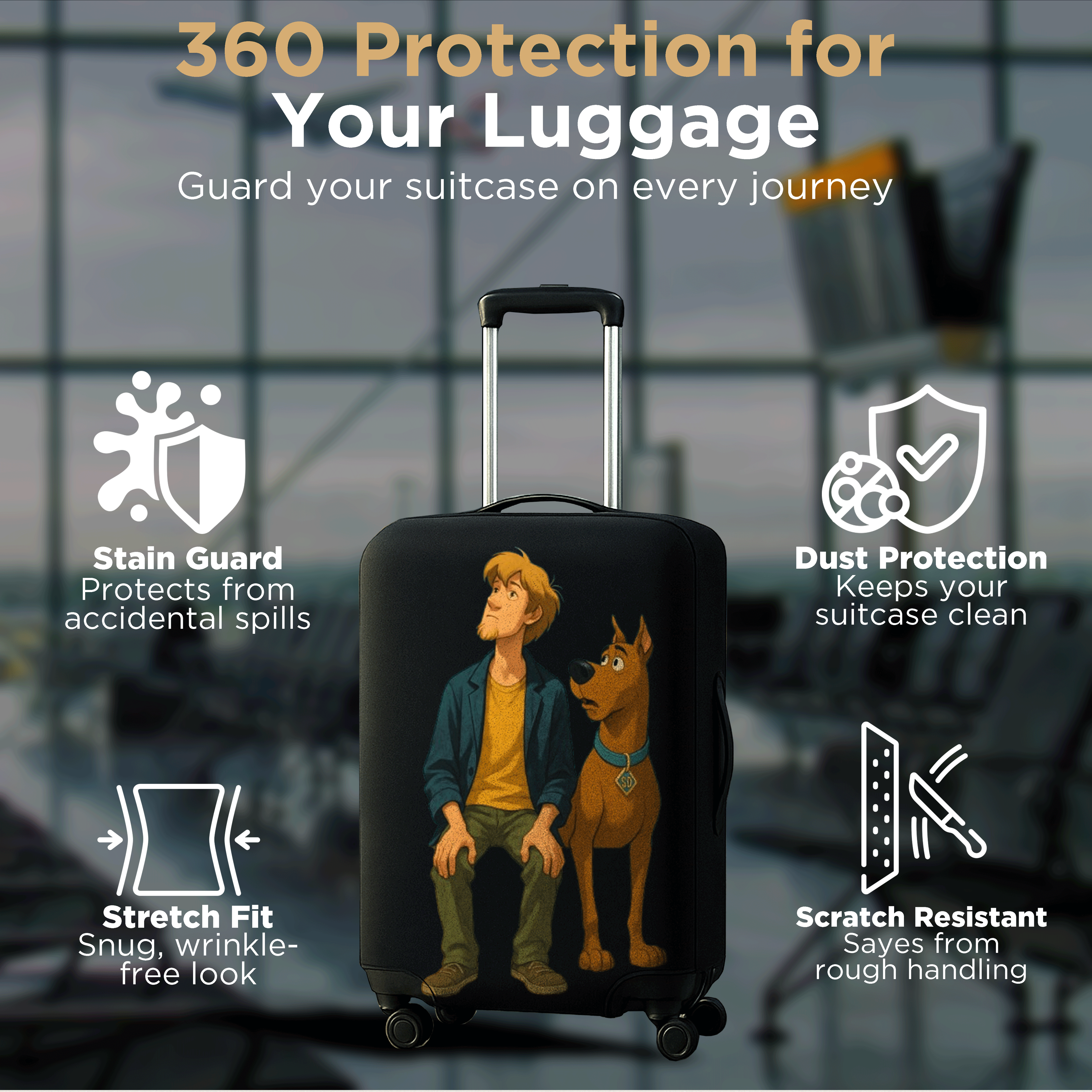 WanderWraps Spendex Polyester Protective Luggage Cover | Hard Luggage Trolley Bag Cover | Washable | Dust Proof | Stretchable | Spuuky Snackss