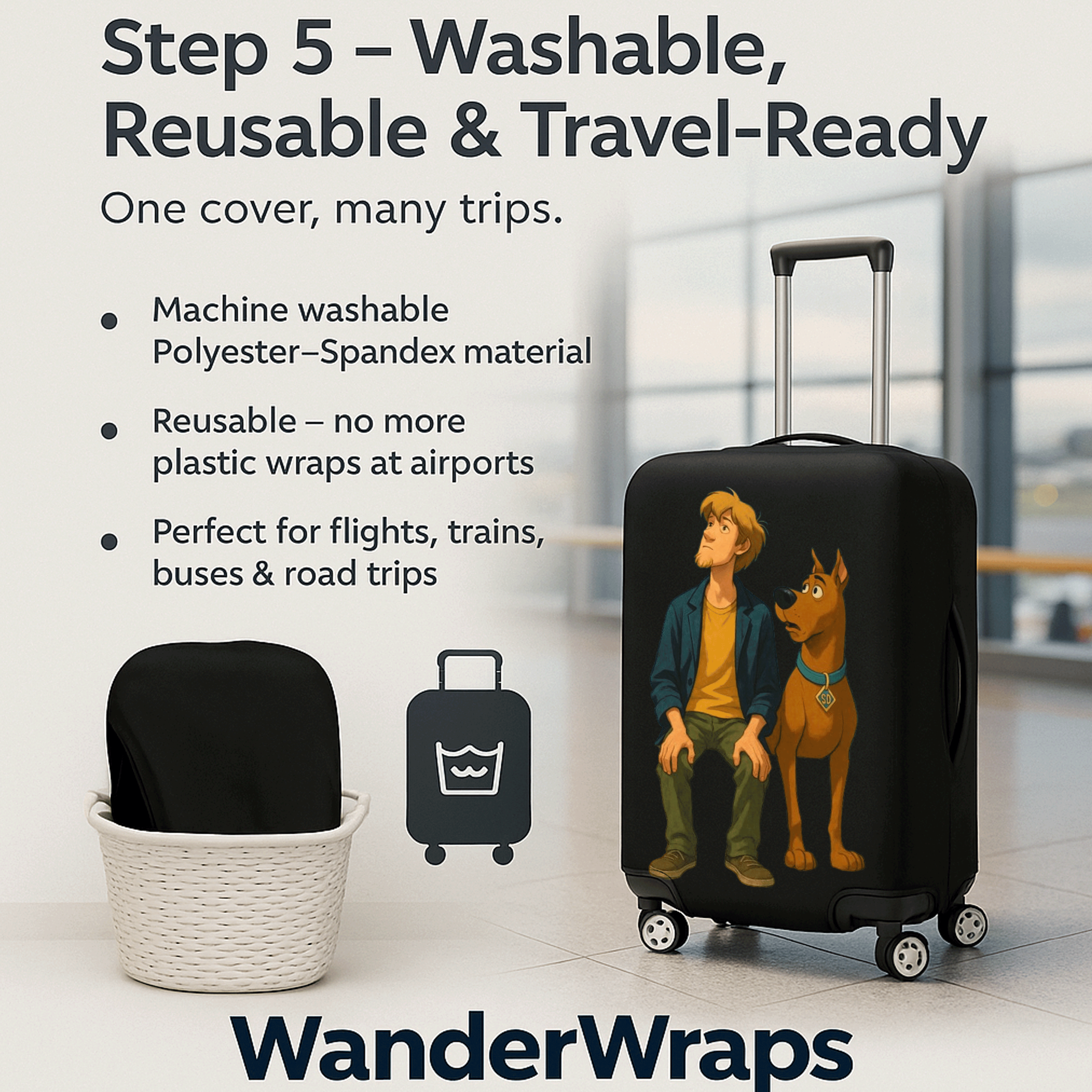 WanderWraps Spendex Polyester Protective Luggage Cover | Hard Luggage Trolley Bag Cover | Washable | Dust Proof | Stretchable | Spuuky Snackss