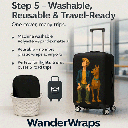 WanderWraps Spendex Polyester Protective Luggage Cover | Hard Luggage Trolley Bag Cover | Washable | Dust Proof | Stretchable | Spuuky Snackss