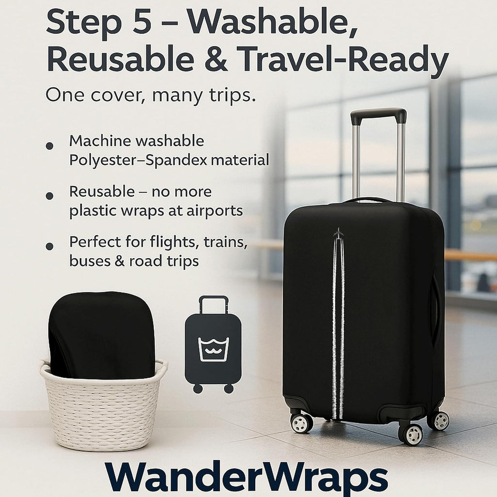 WanderWraps Spendex Polyester Protective Luggage Cover | Hard Luggage Trolley Bag Cover | Washable | Dust Proof | Stretchable | Skytrail