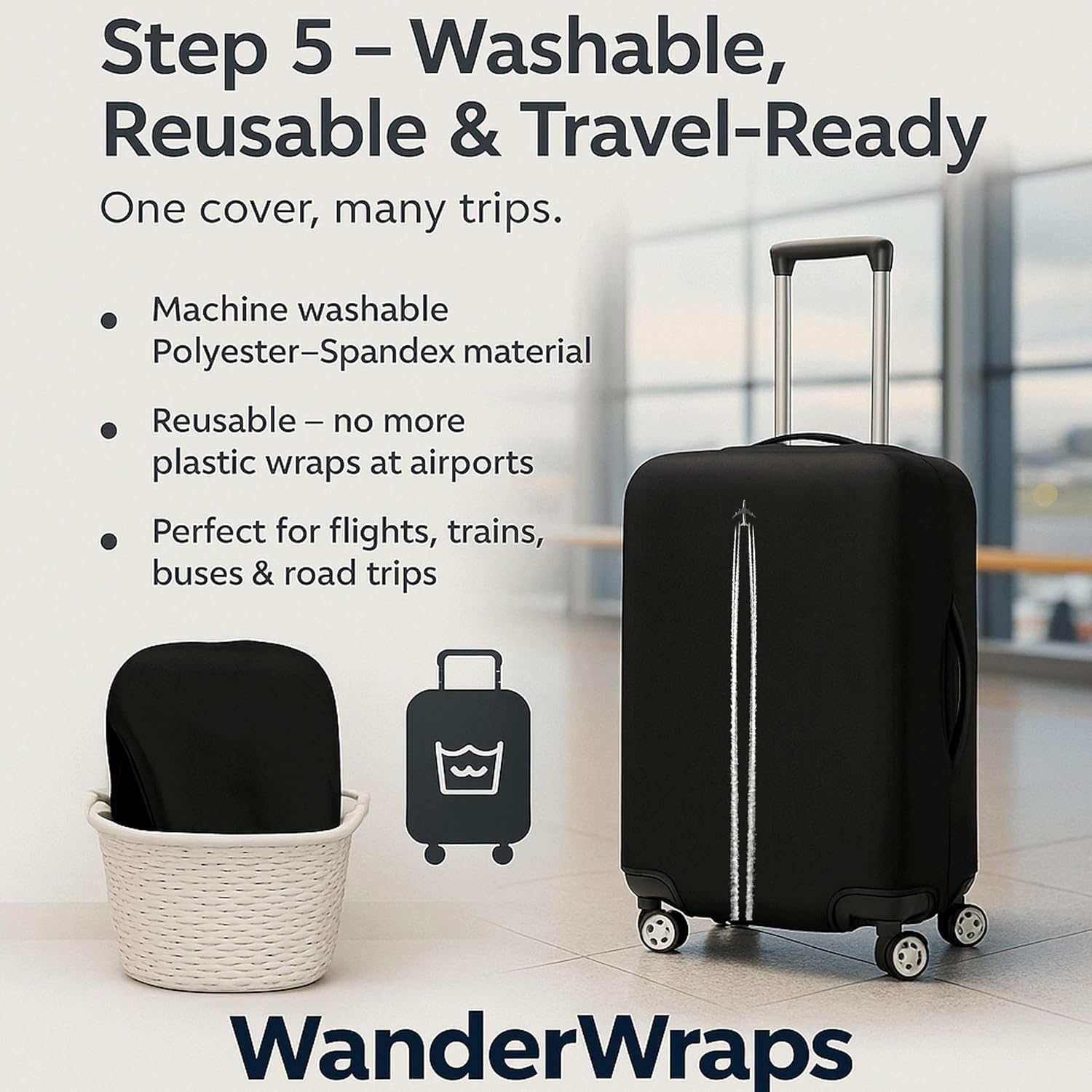 WanderWraps Spendex Polyester Protective Luggage Cover | Hard Luggage Trolley Bag Cover | Washable | Dust Proof | Stretchable | Skytrail