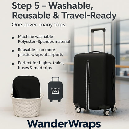 WanderWraps Spendex Polyester Protective Luggage Cover | Hard Luggage Trolley Bag Cover | Washable | Dust Proof | Stretchable | Skytrail