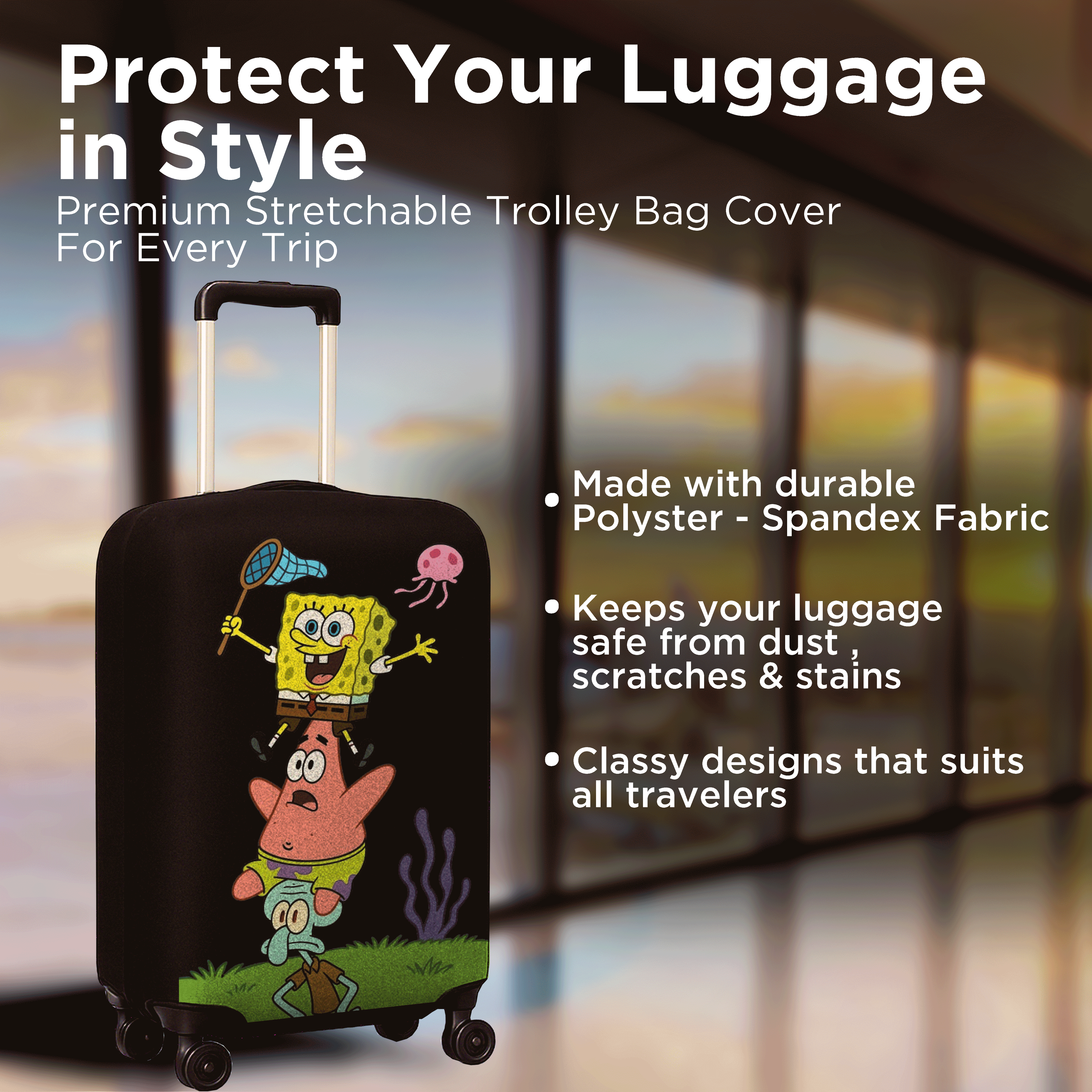WanderWraps Spendex Polyester Protective Luggage Cover | Hard Luggage Trolley Bag Cover | Washable | Dust Proof | Stretchable | Stacked