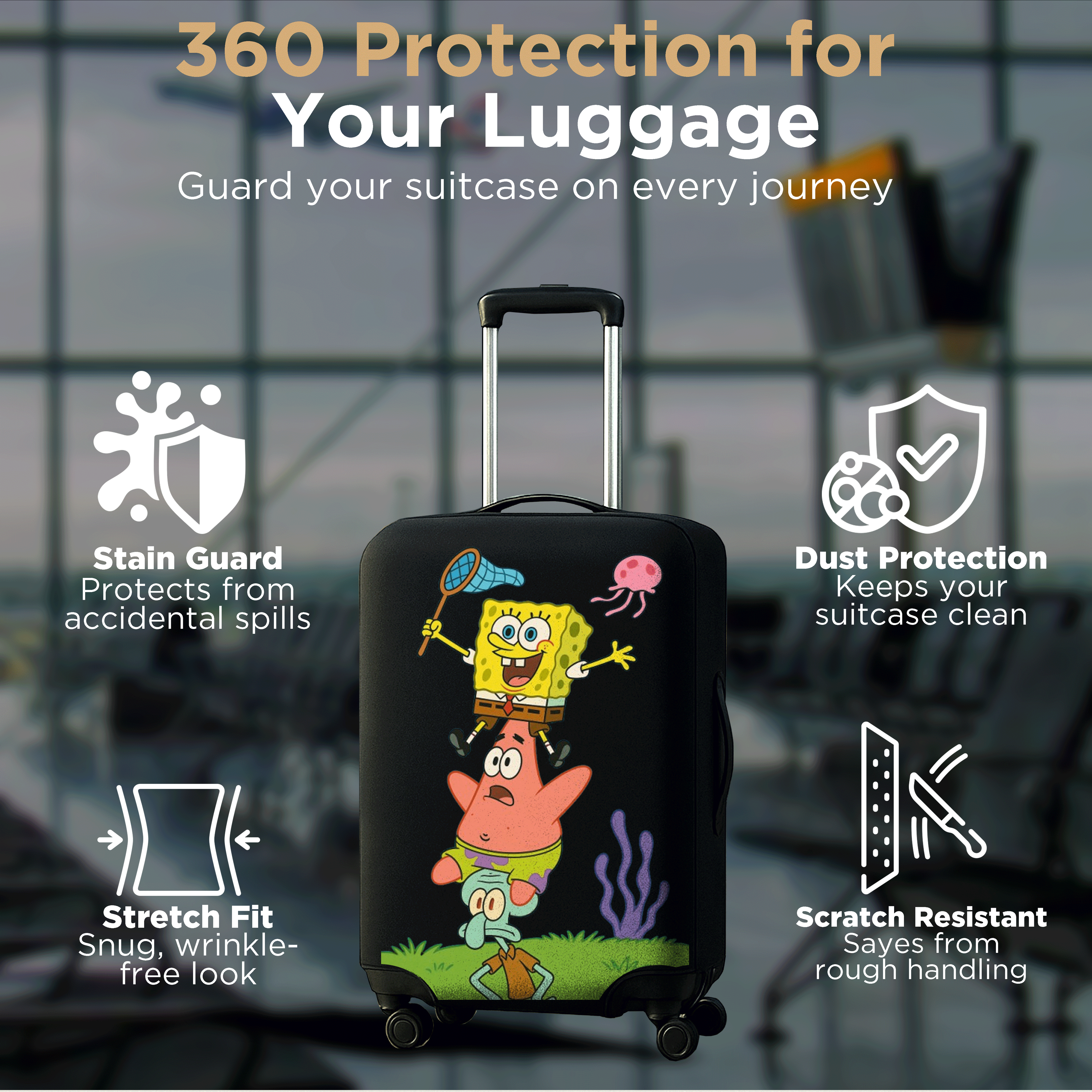 WanderWraps Spendex Polyester Protective Luggage Cover | Hard Luggage Trolley Bag Cover | Washable | Dust Proof | Stretchable | Stacked