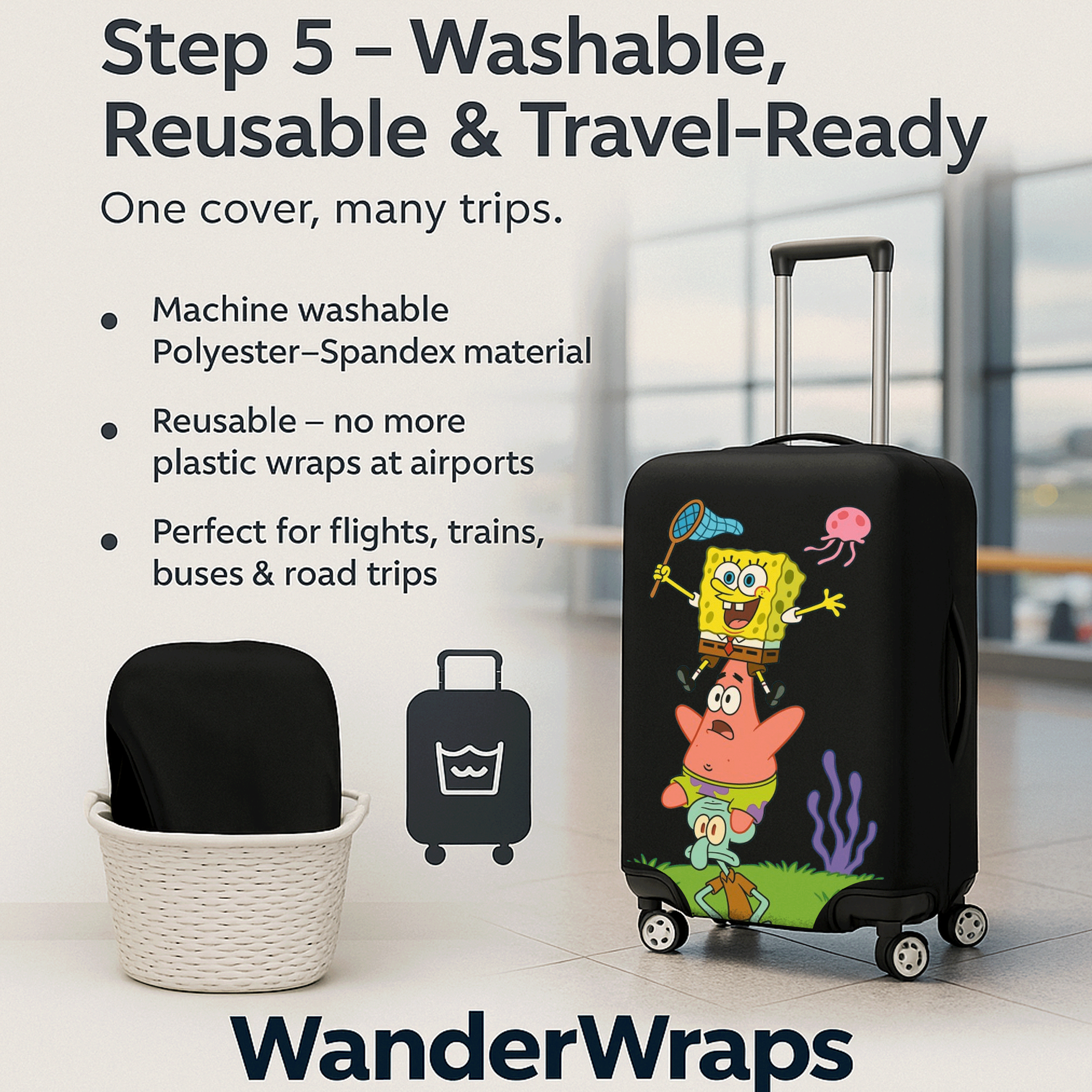 WanderWraps Spendex Polyester Protective Luggage Cover | Hard Luggage Trolley Bag Cover | Washable | Dust Proof | Stretchable | Stacked